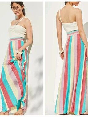 Anthropologie Rainbow Pastel Stripe Maxi Skirt | Size M | NWT